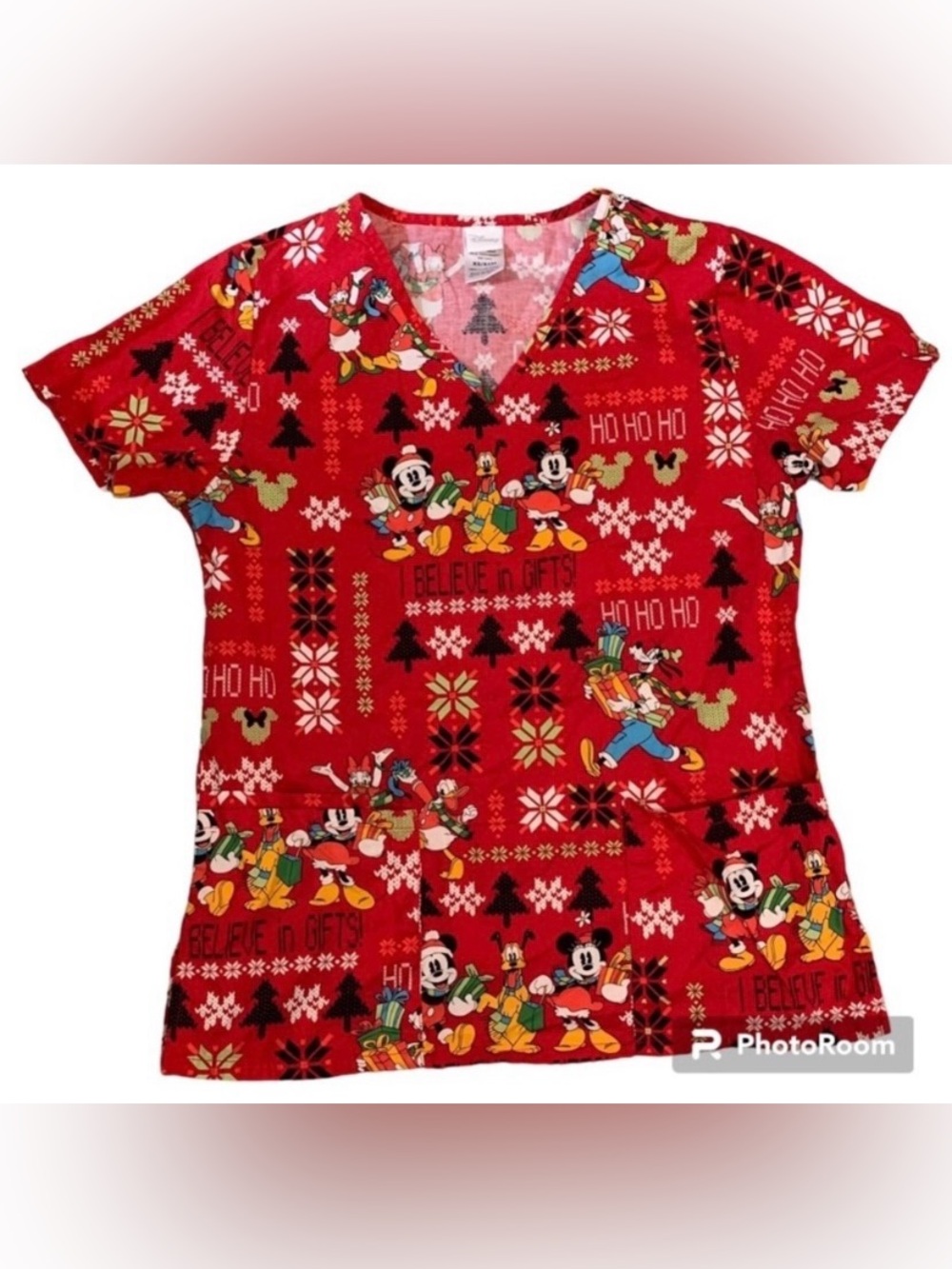 Disney Minnie Mouse Red Scrub Top-Women’s Size XS-100% Cotton-Shirt-Daisy